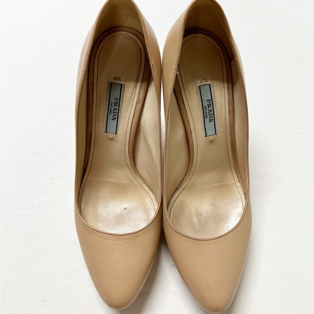 Prada Womens Nude Tan Leather Calzature Donna Platform Heeled Pump Size 37.5 - Picture 4 of 14